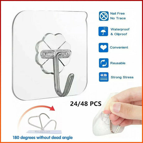 Versatile clear adhesive hooks for easy and damage-free hanging