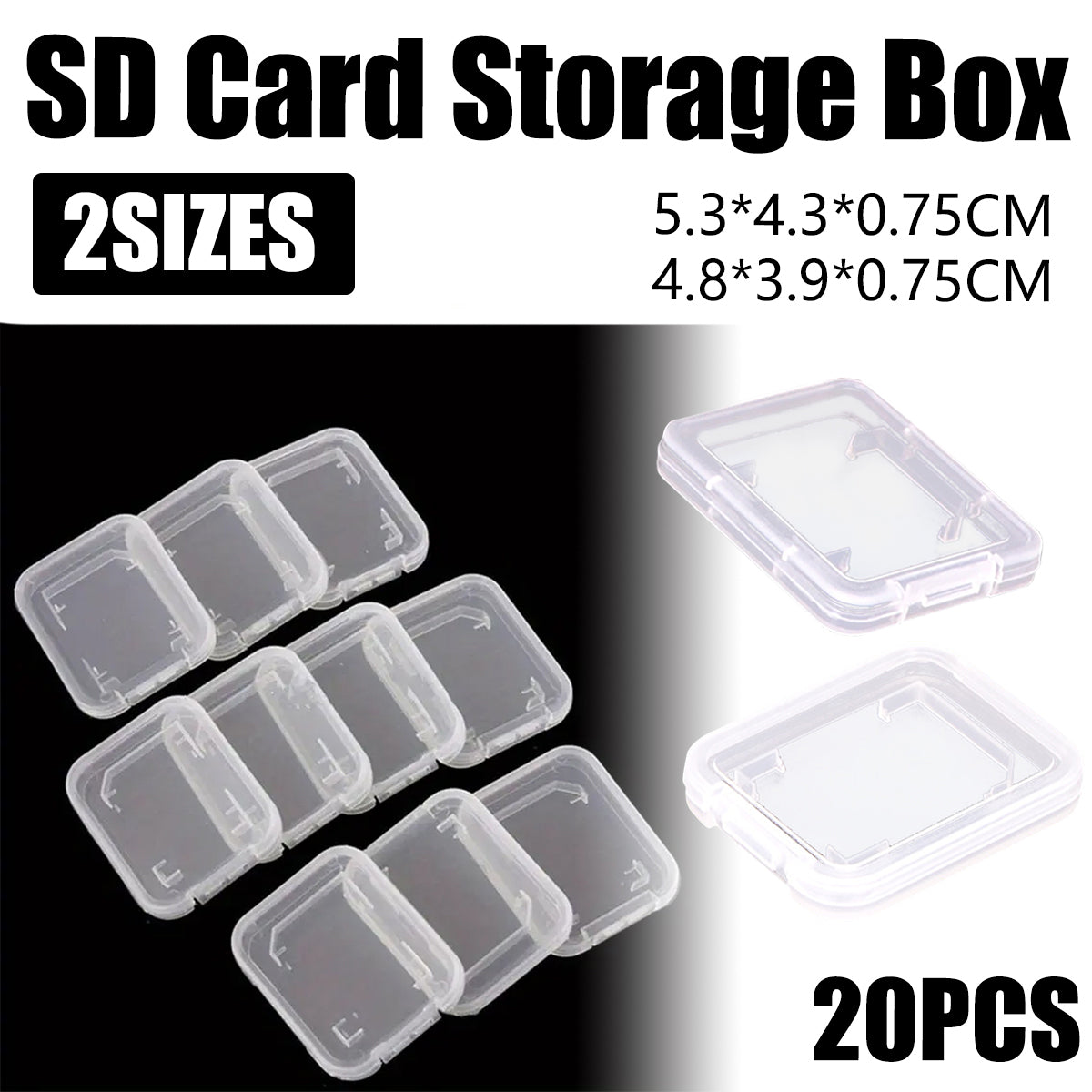 20 PCS Plastic SD Card Storage Case Dustproof Design for Memory Card Organizing
