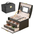 Multilayered Jewellery Storage Box 1PC 2Colours 17.5x14x13cm PU Leather - Discount Packaging Warehouse