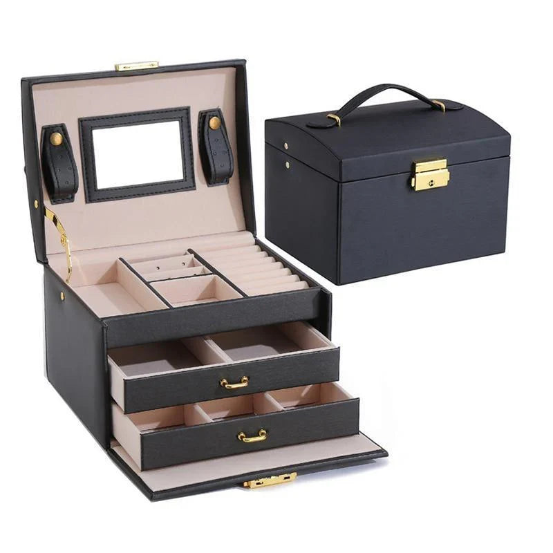 Multilayered Jewellery Storage Box 1PC 2Colours 17.5x14x13cm PU Leather - Discount Packaging Warehouse
