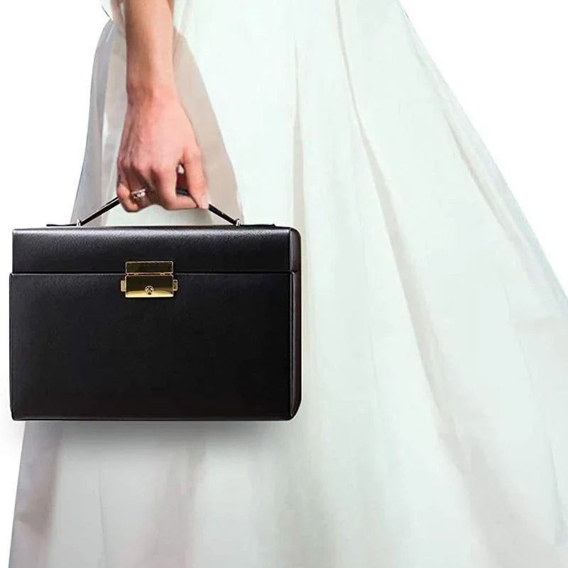 Multilayered Jewellery Storage Box 1PC 2Colours 17.5x14x13cm PU Leather - Discount Packaging Warehouse