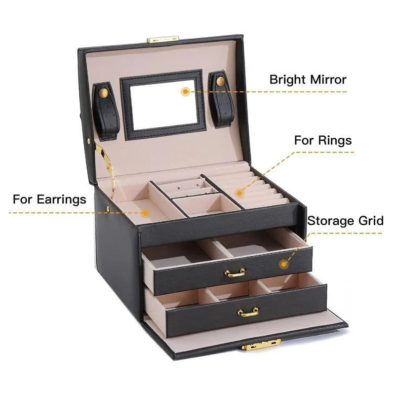 Multilayered Jewellery Storage Box 1PC 2Colours 17.5x14x13cm PU Leather - Discount Packaging Warehouse