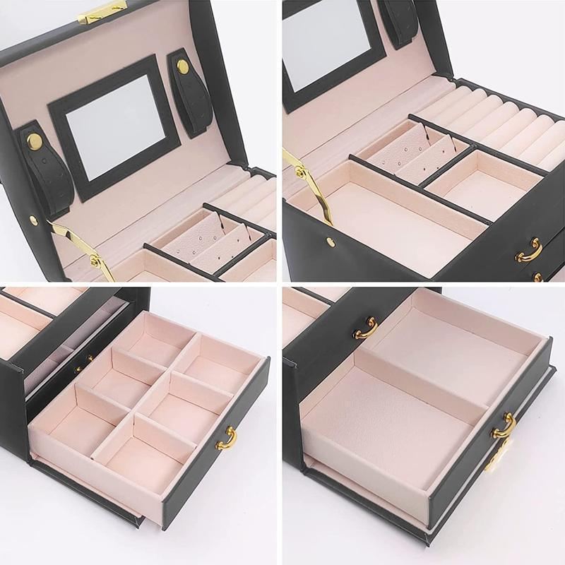 Multilayered Jewellery Storage Box 1PC 2Colours 17.5x14x13cm PU Leather - Discount Packaging Warehouse