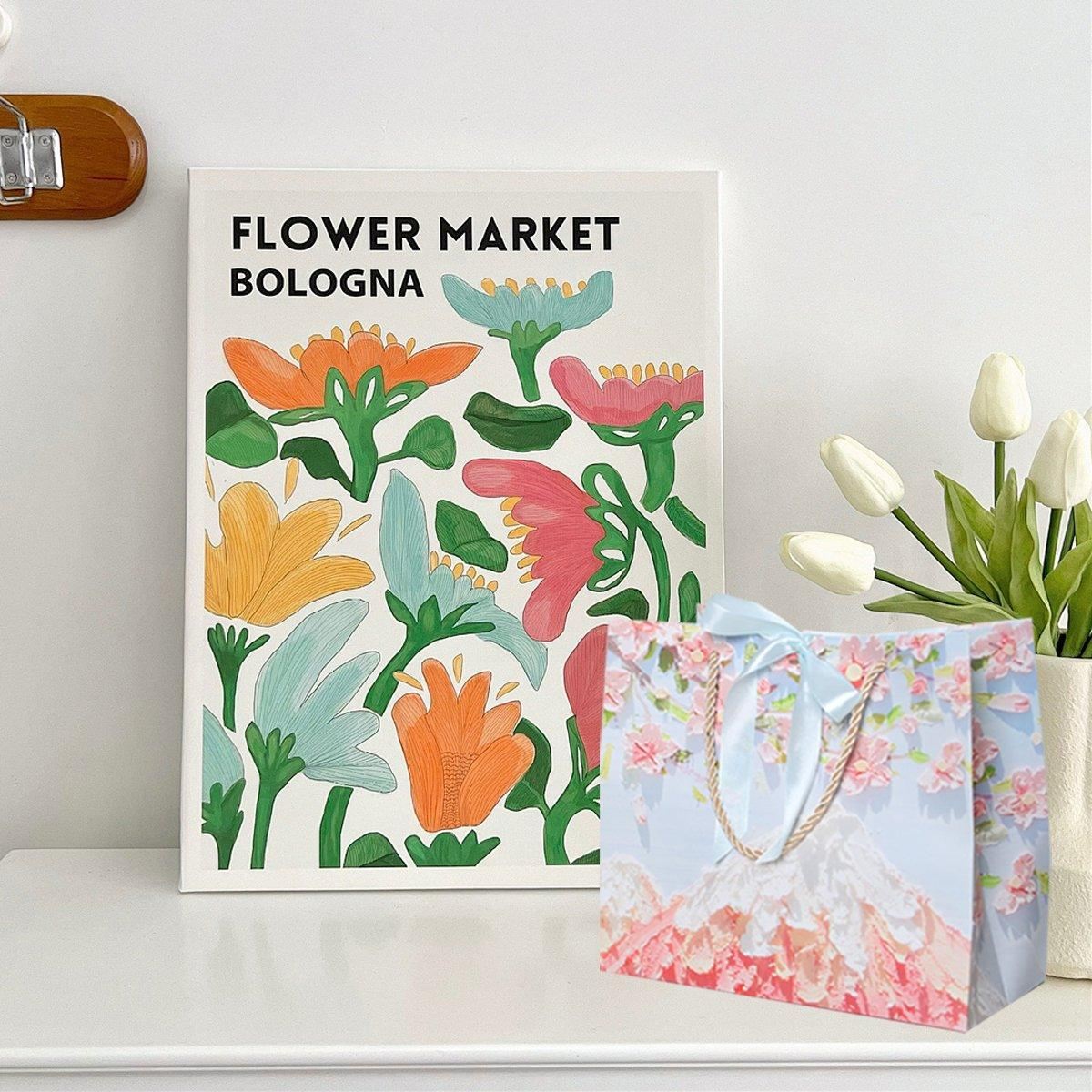 Oil Painting Pattern Gift Paper Bags 50PCS White Cardboard for Gifts