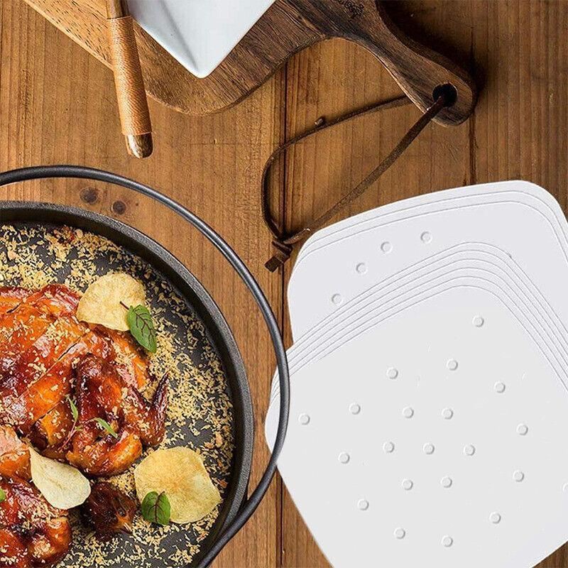 Perforated Air Fryer Parchment Paper Liners 100PCS 2Sizes Square Non-stick - Discount Packaging Warehouse