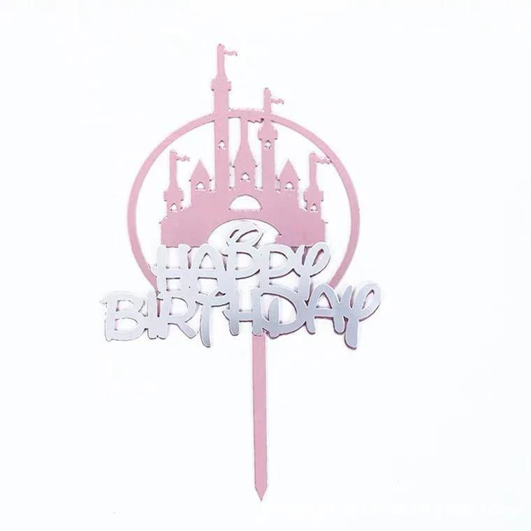 Pink Castle Cake Topper 10-20SETS Acrylic 12x10cm - Discount Packaging Warehouse