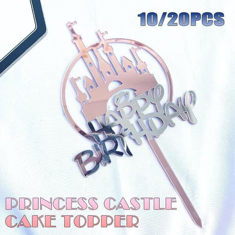 Pink Castle Cake Topper 10-20SETS Acrylic 12x10cm - Discount Packaging Warehouse
