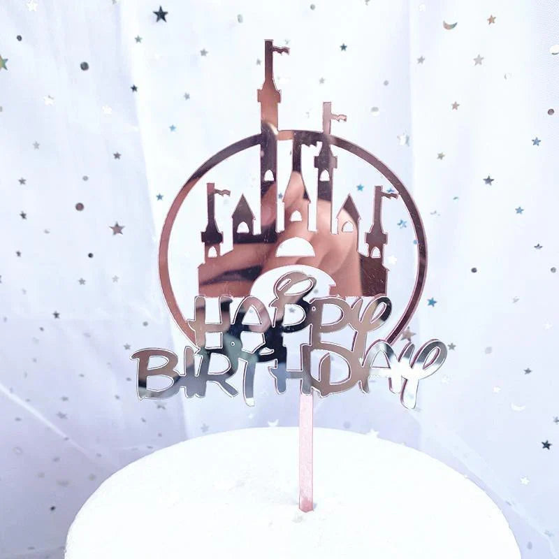 Pink Castle Cake Topper 10-20SETS Acrylic 12x10cm - Discount Packaging Warehouse
