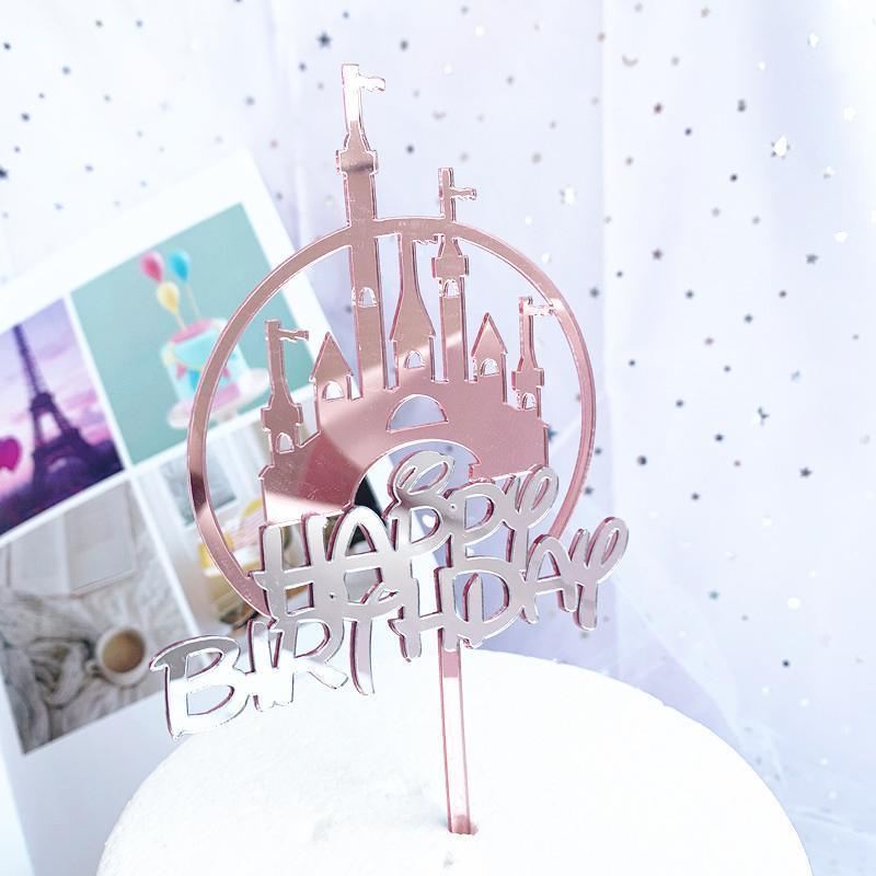 Pink Castle Cake Topper 10-20SETS Acrylic 12x10cm - Discount Packaging Warehouse