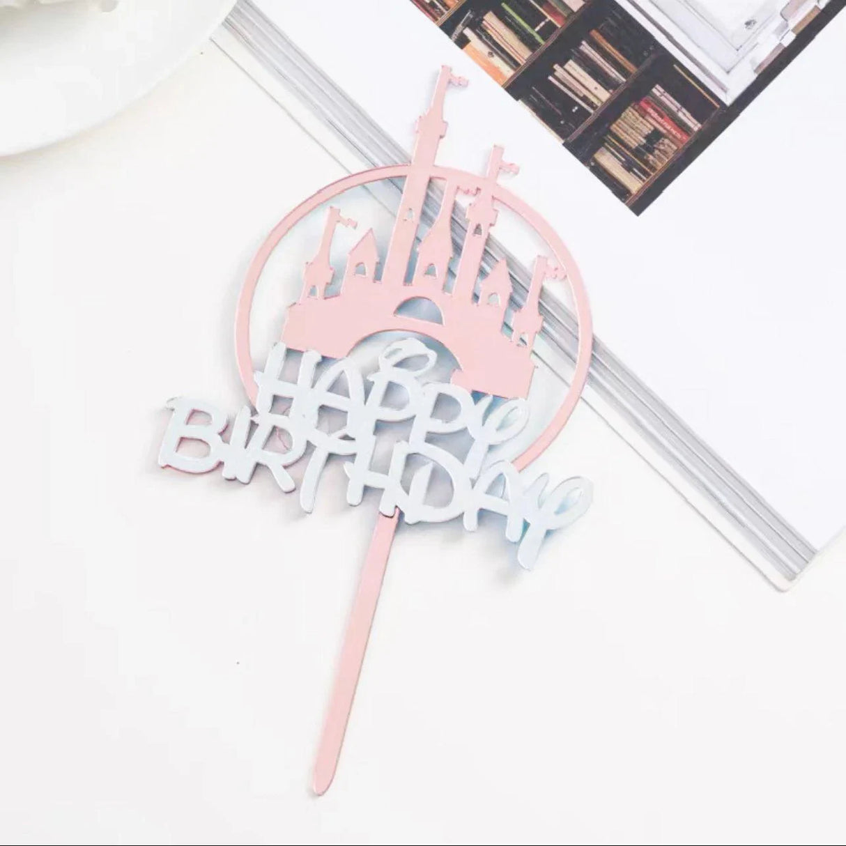 Pink Castle Cake Topper 10-20SETS Acrylic 12x10cm - Discount Packaging Warehouse
