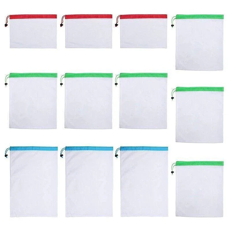 Reusable Mesh Grocery Produce Bags 5-15PCS 3Colours - Discount Packaging Warehouse