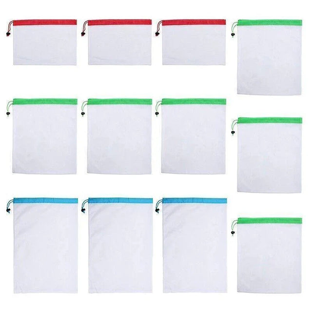 Reusable Mesh Grocery Produce Bags 5-15PCS 3Colours - Discount Packaging Warehouse