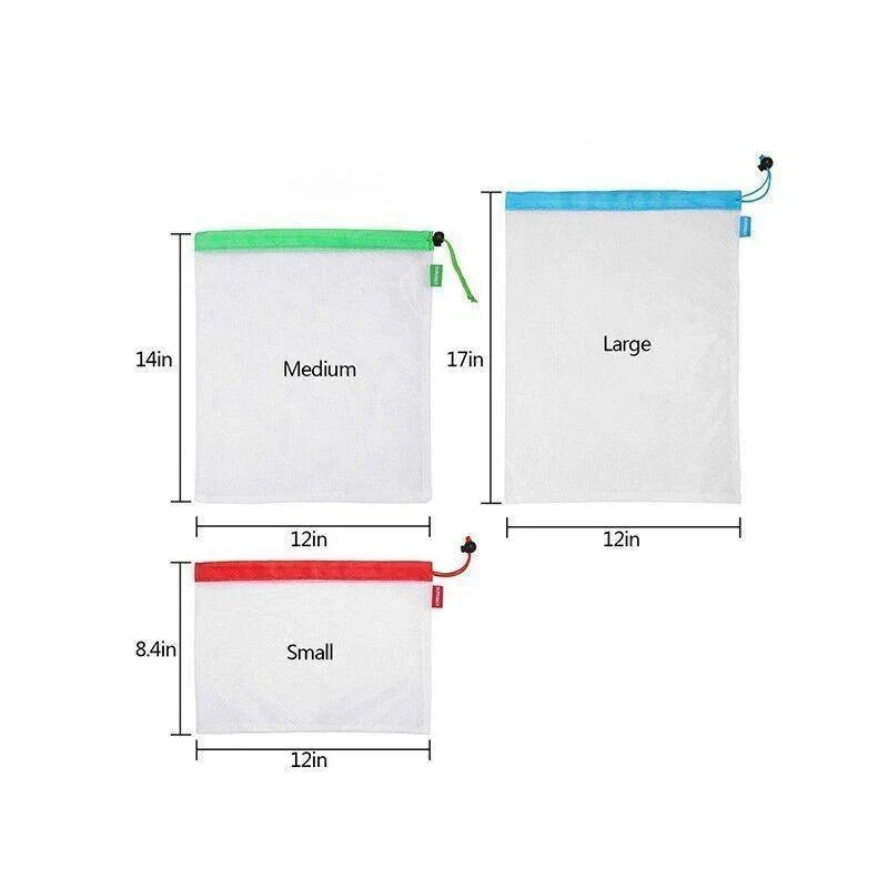 Reusable Mesh Grocery Produce Bags 5-15PCS 3Colours - Discount Packaging Warehouse