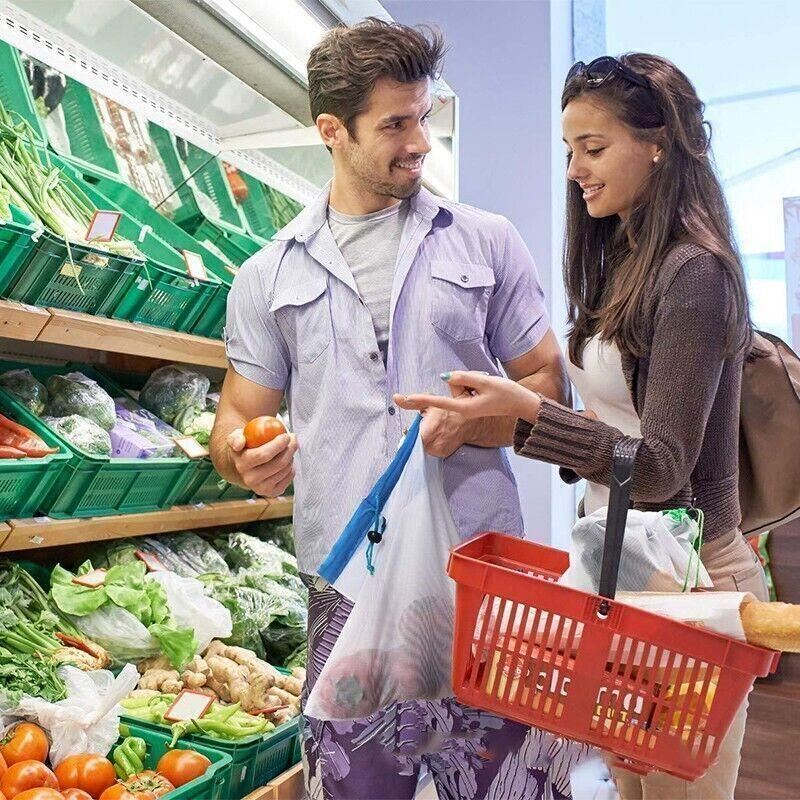 Reusable Mesh Grocery Produce Bags 5-15PCS 3Colours - Discount Packaging Warehouse