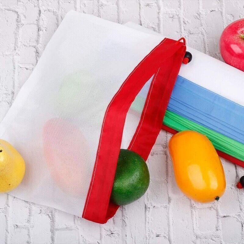 Reusable Mesh Grocery Produce Bags 5-15PCS 3Colours - Discount Packaging Warehouse