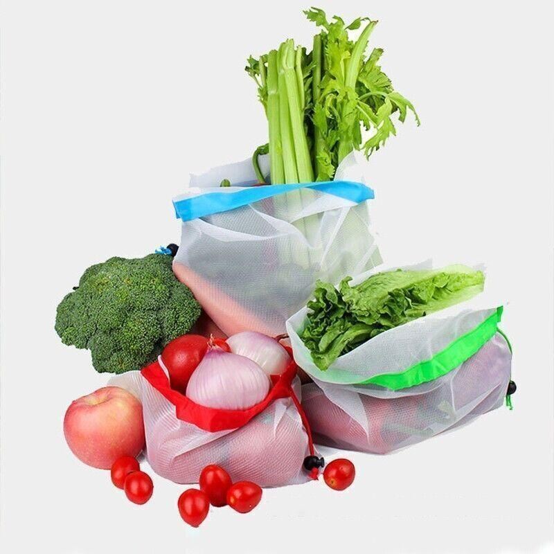 Reusable Mesh Grocery Produce Bags 5-15PCS 3Colours - Discount Packaging Warehouse