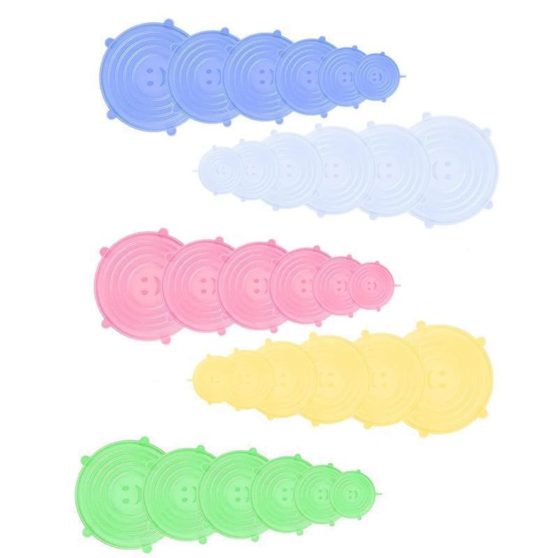 Reusable Silicone Strech Lids 6PCS 5Colours 6Sizes Smile Face - Discount Packaging Warehouse