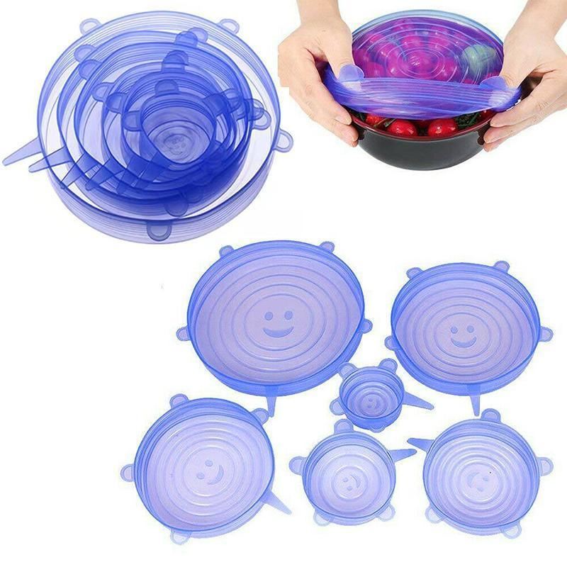 Reusable Silicone Strech Lids 6PCS 5Colours 6Sizes Smile Face - Discount Packaging Warehouse