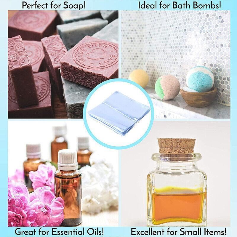 A variety of products securely packaged in clear shrink wrap bags, showcasing their durability and clarity.