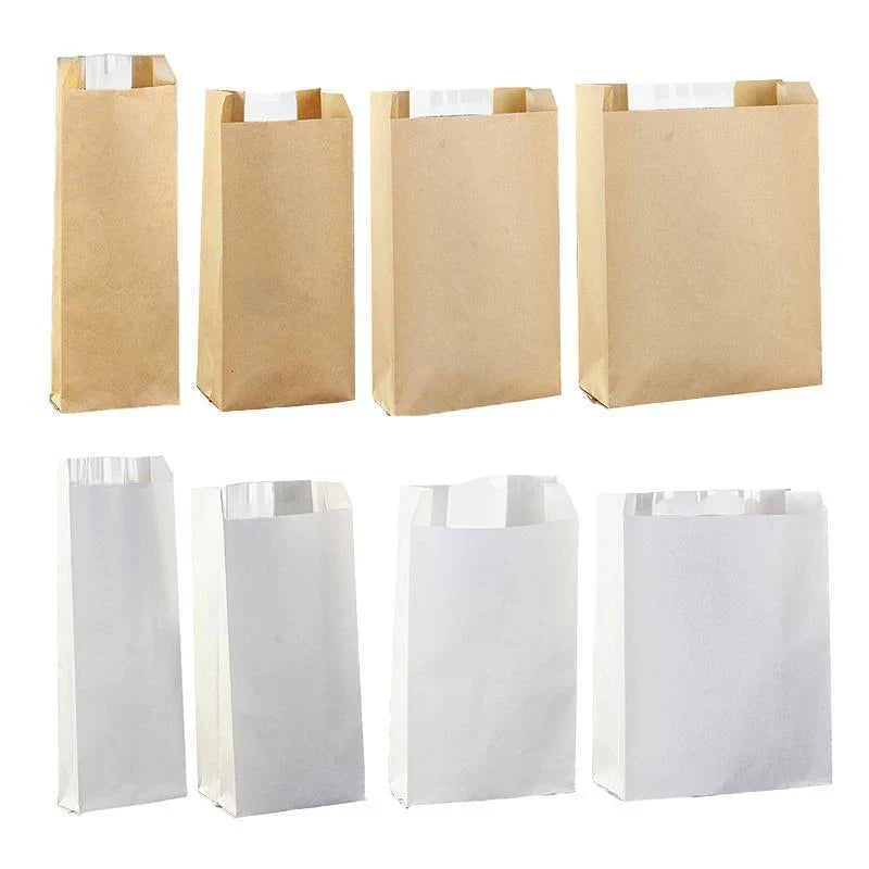 Kraft paper bags with strip window showcasing baked goods