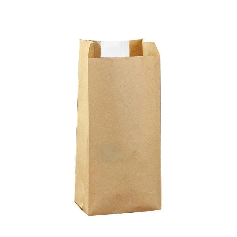 Kraft paper bags with strip window showcasing baked goods