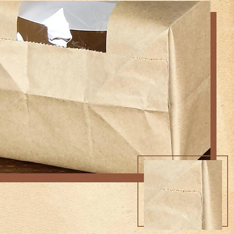 Kraft paper bags with strip window showcasing baked goods