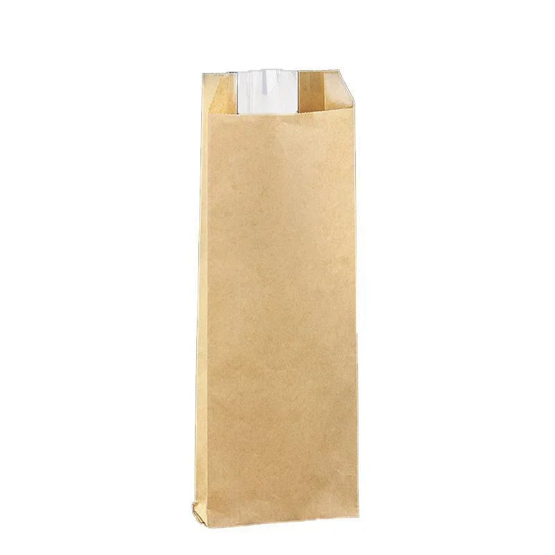 Kraft paper bags with strip window showcasing baked goods