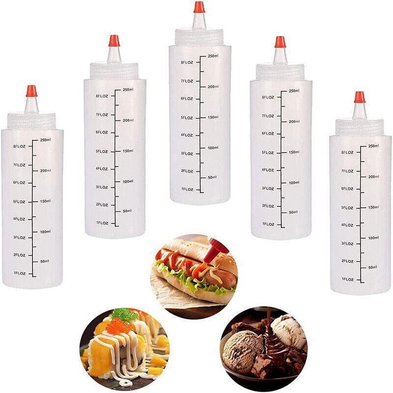 Squeeze Bottle 6PCS 2Sizes PE Translucent Sauce Condiment Dispenser - Discount Packaging Warehouse