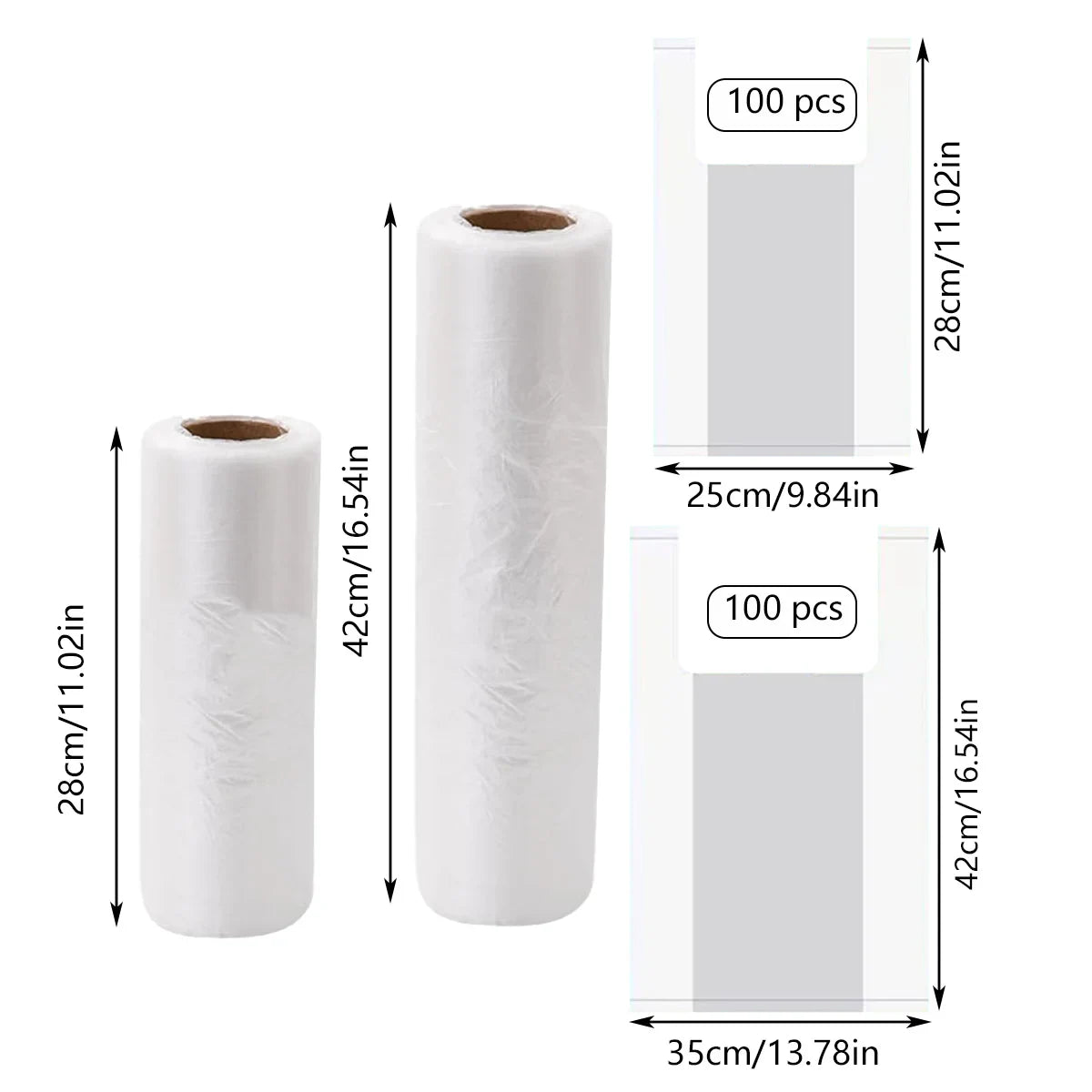 5 Rolls Food Preservation Bag Refrigerator Vegetables Kitchen Storage