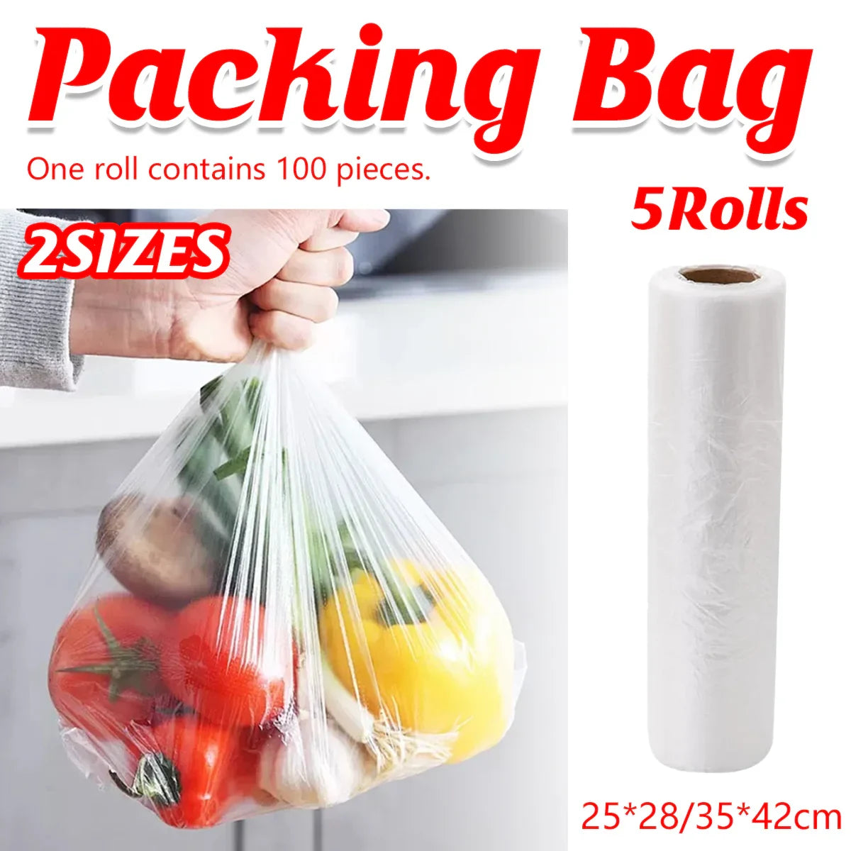 5 Rolls Food Preservation Bag Refrigerator Vegetables Kitchen Storage