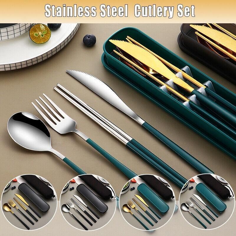 Stainless Steel Cutlery Set 6PCS 4Colours Knife Spoon Fork Chopsticks Box Bag - Discount Packaging Warehouse