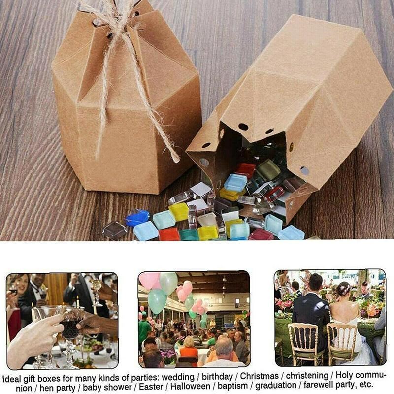 Assorted sizes of Kraft Paper Gift Boxes stacked on a wooden table