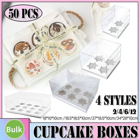 Clear cupcake box showcasing beautifully decorated cupcakes.