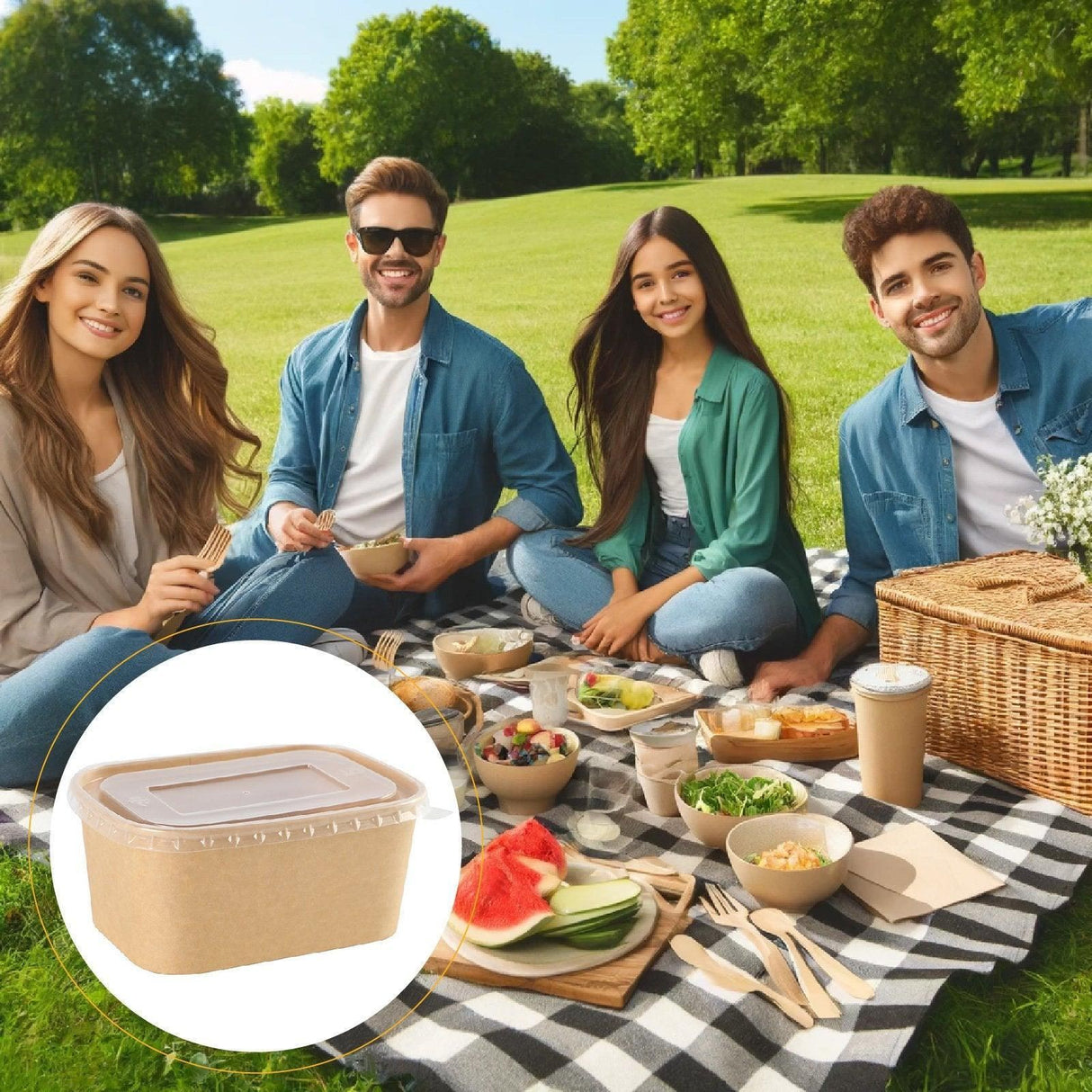 Versatile Kraft Paper Food Containers with Secure Lids