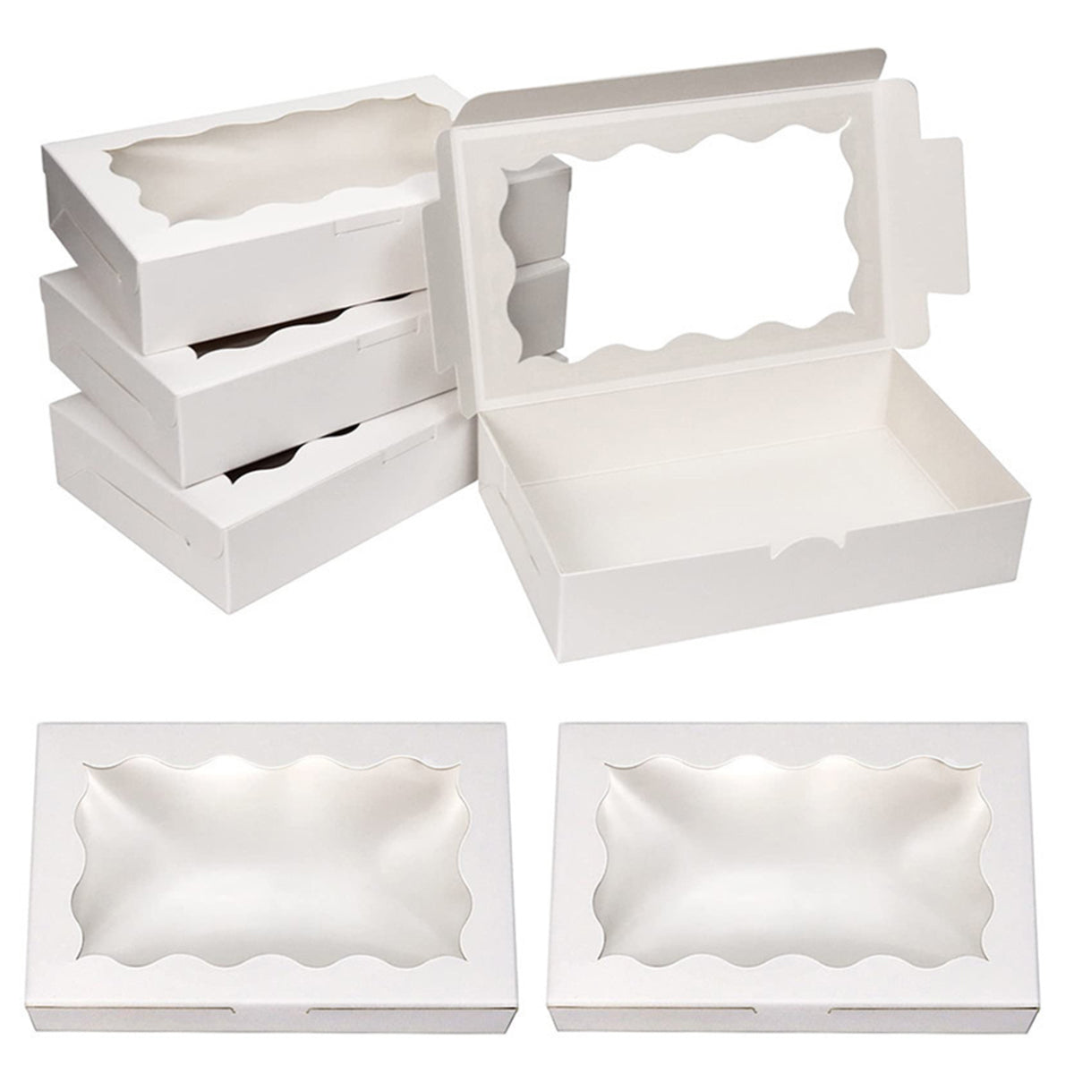 50PCS Kraft Cake Boxes with Clear Window Large Capacity Food-Grade Packaging