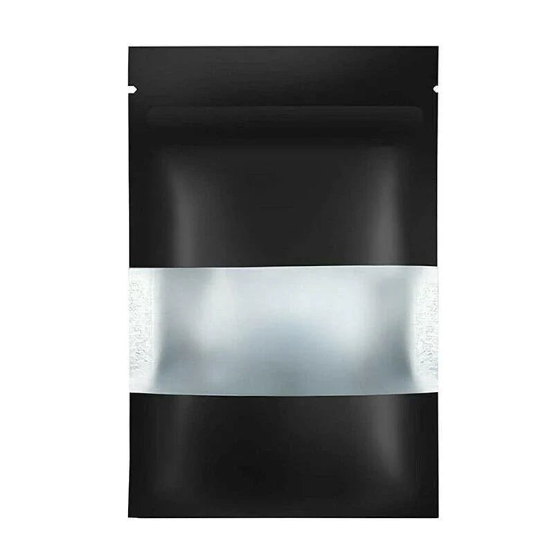 Window Stand UP Pouches 25PCS Matt Black 3Sizes Mylar Foil - Discount Packaging Warehouse