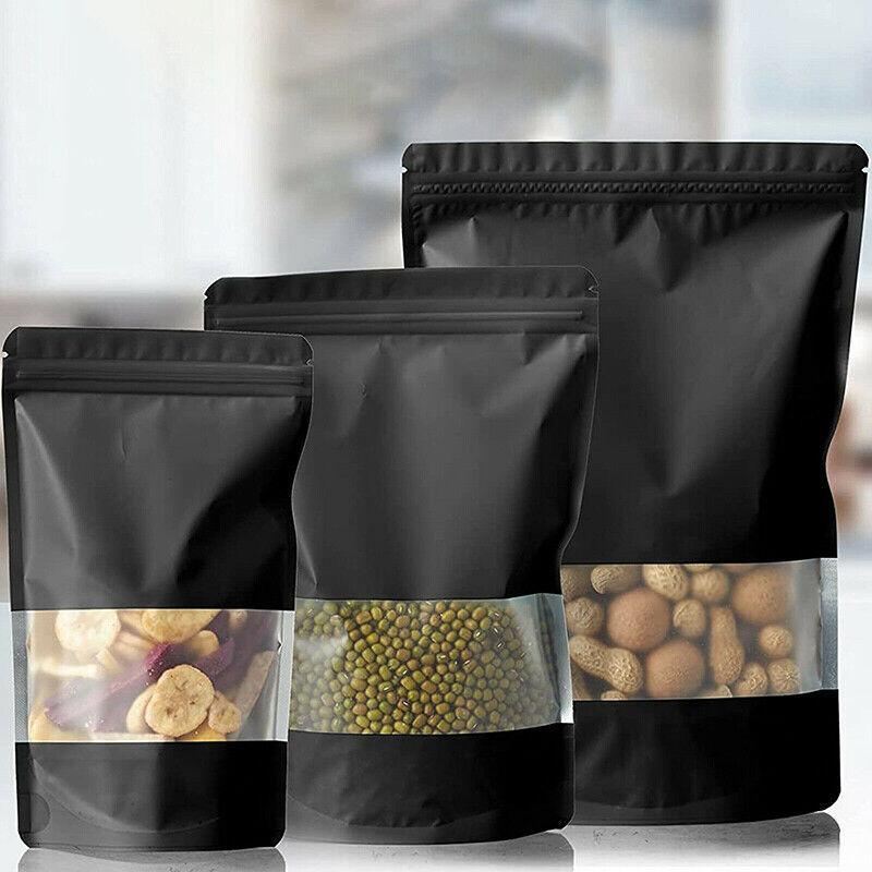 Window Stand UP Pouches 25PCS Matt Black 3Sizes Mylar Foil - Discount Packaging Warehouse