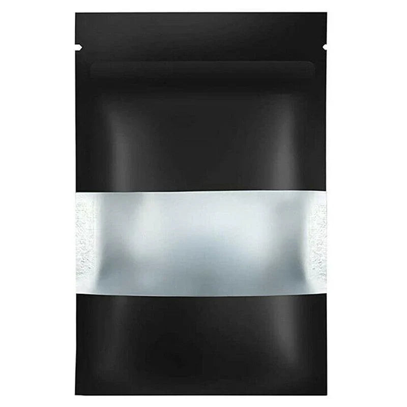 Window Stand UP Pouches 25PCS Matt Black 3Sizes Mylar Foil - Discount Packaging Warehouse