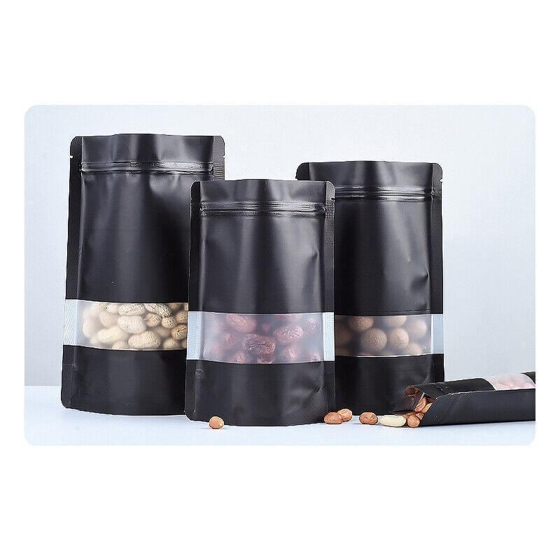 Window Stand UP Pouches 25PCS Matt Black 3Sizes Mylar Foil - Discount Packaging Warehouse