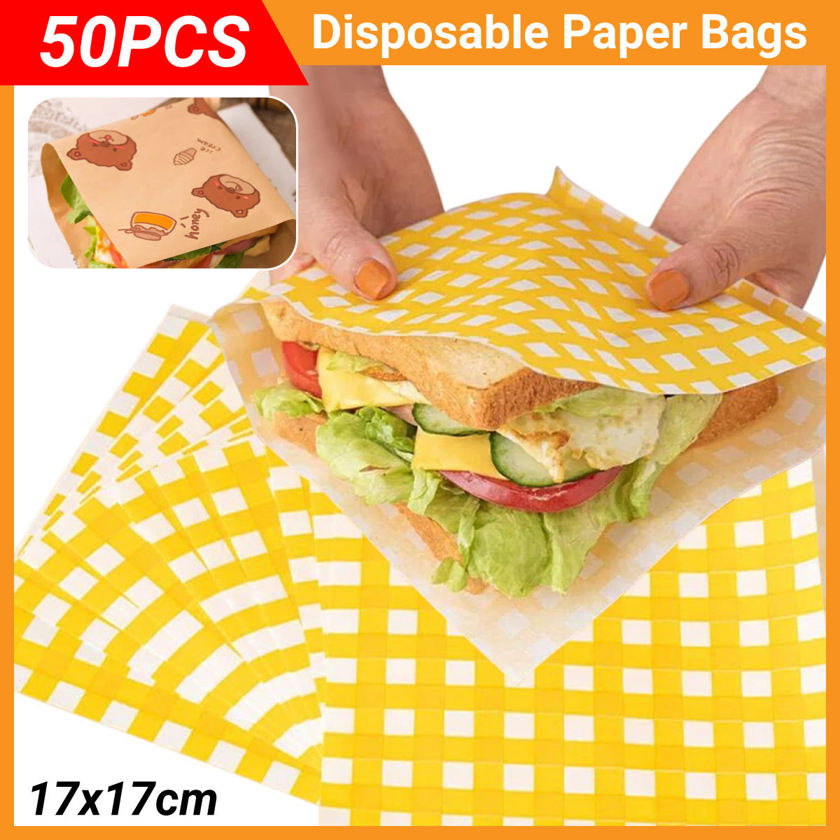 50PCS Sandwich Disposable Paper Bags Food Grade Oil Proof