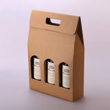 5PCS 3 Bottle Kraft Paper Wine Gift Boxes with Handle Packaging