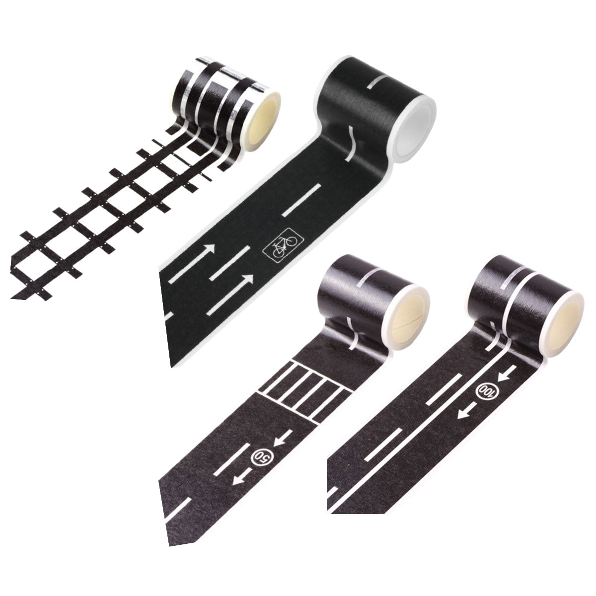 Cartoon Road Rail Transit Tape Sticker 4PCS
