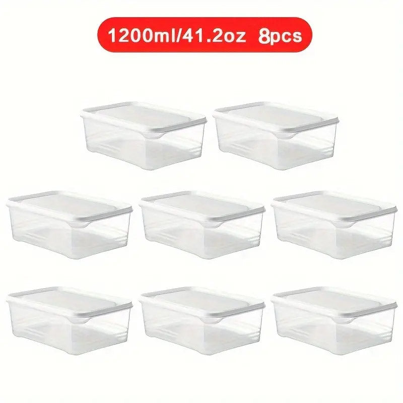 Transparent Crisper Airtight Food Storage Boxes 1200ml 8PCS