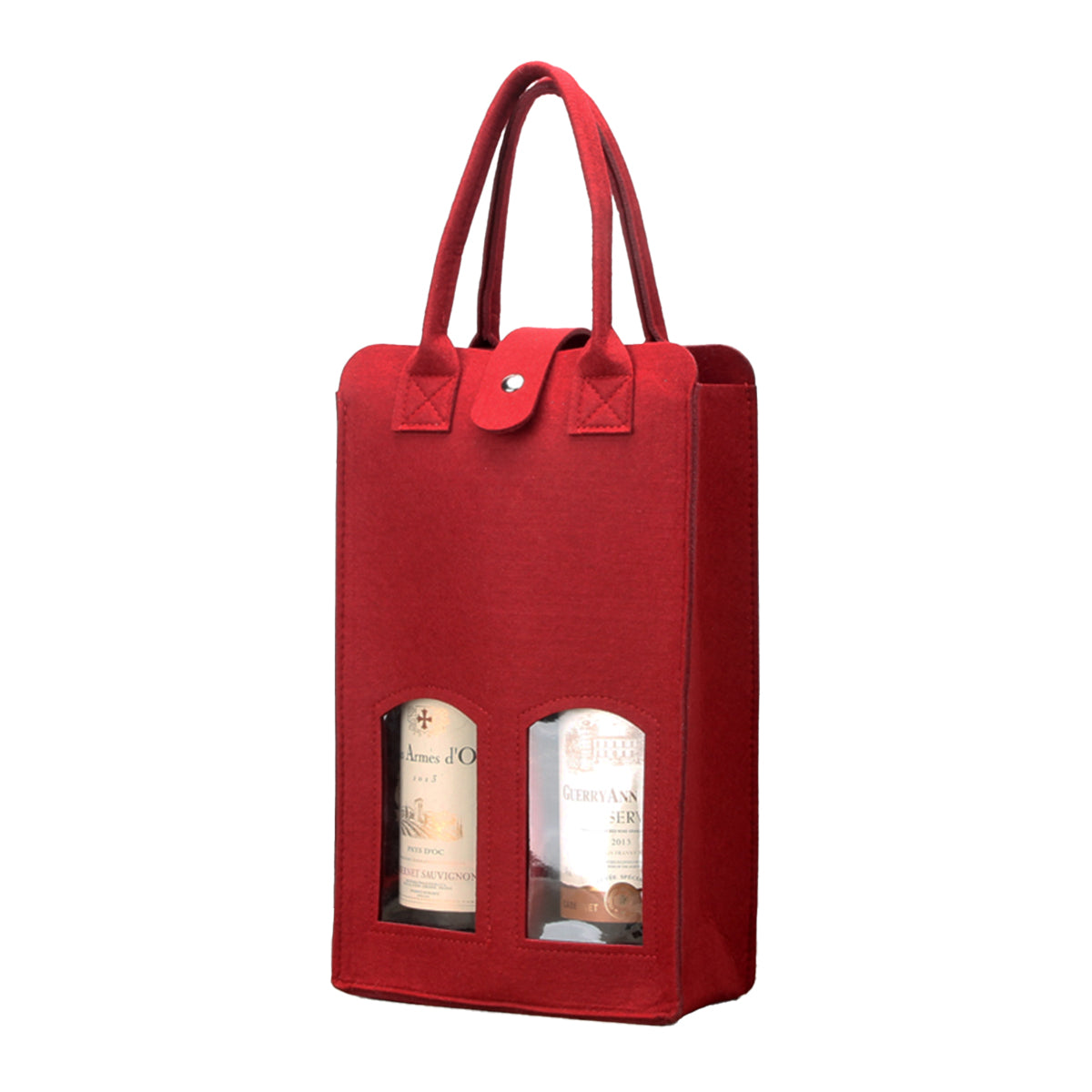 Double Bottle Felt Wine Gift Bag with Window and Handle for Wine Packaging