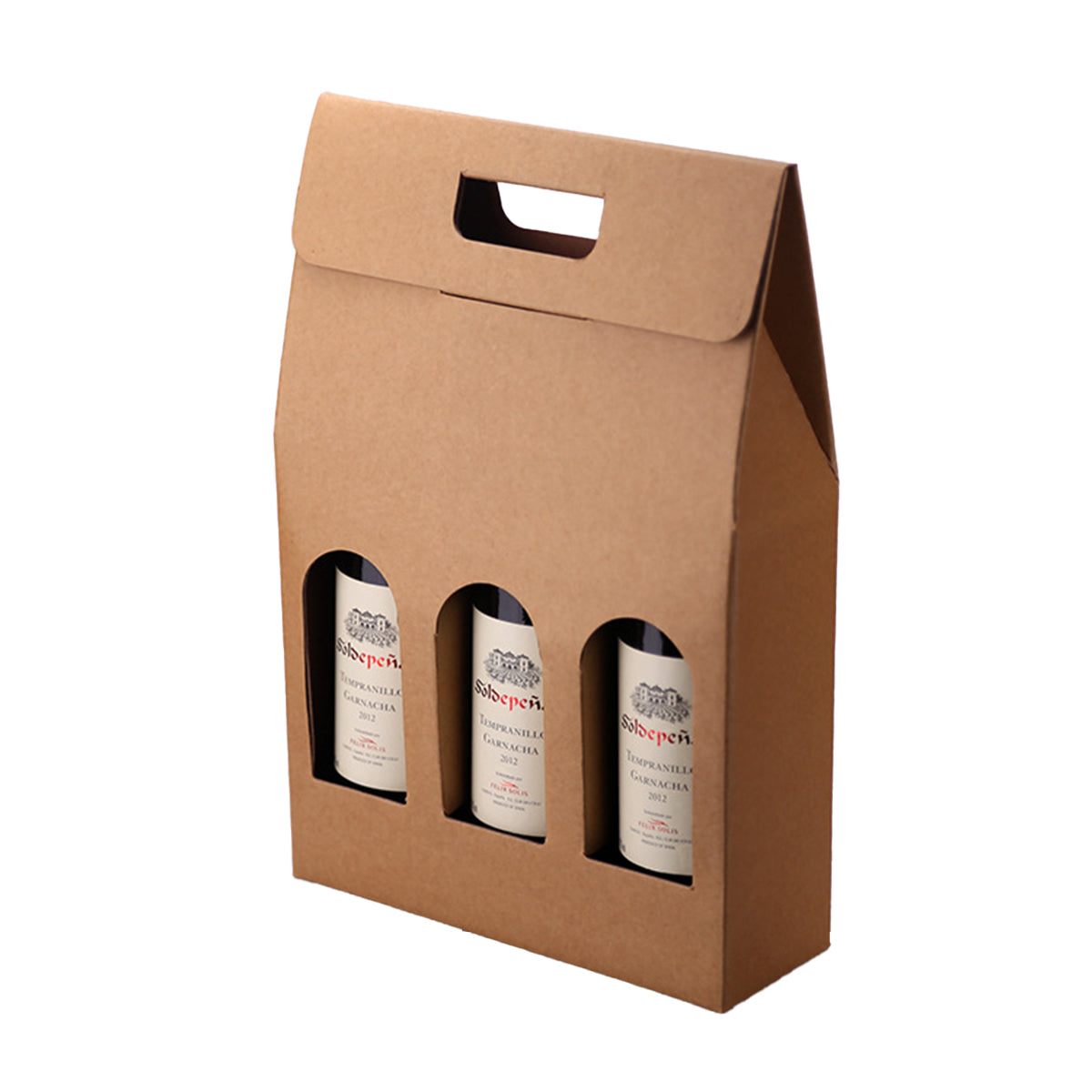 5PCS 3 Bottle Kraft Paper Wine Gift Boxes with Handle Packaging