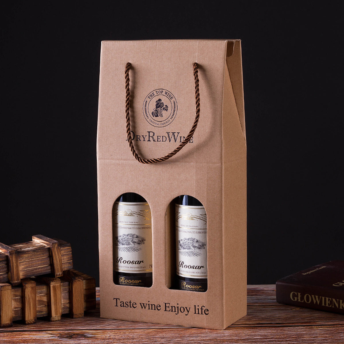 Handheld Wine Gift Box Single or Double Bottles Corrugated Cardboard Durable