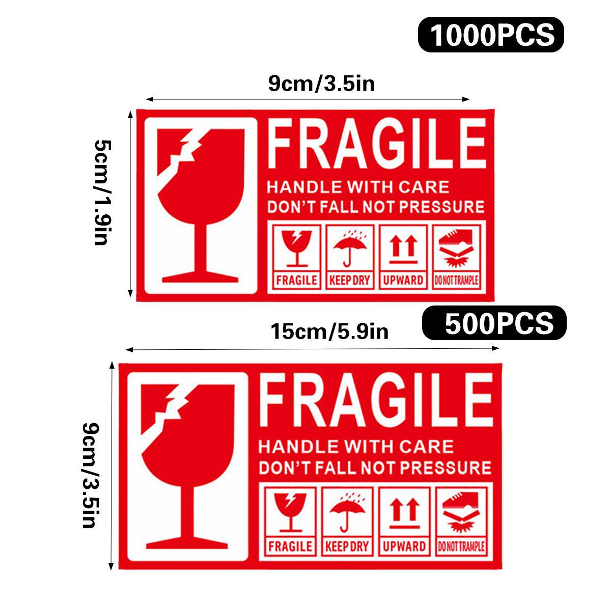 Fragile Warning Self-Adhesive Shipping Stickers Handle With Care Labels