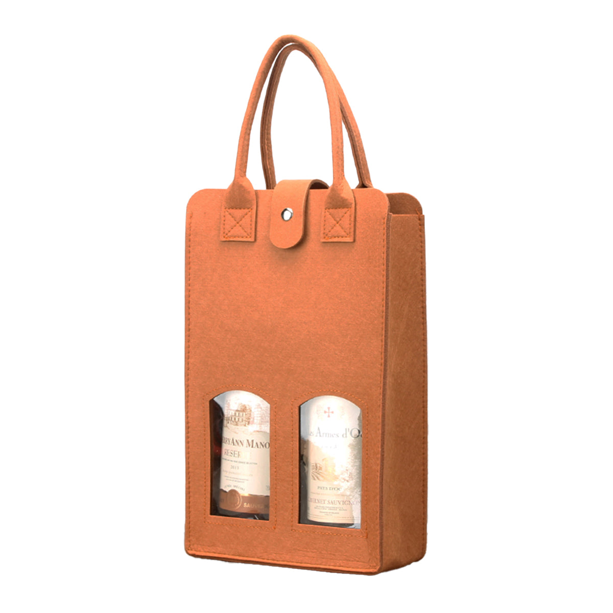Double Bottle Felt Wine Gift Bag with Window and Handle for Wine Packaging