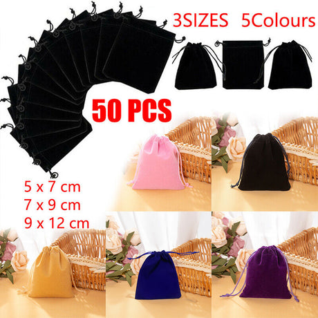 Velvet Gift Drawstring Bags 50PCS 5Colours 3Sizes