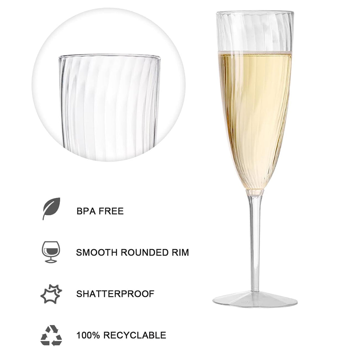8pcs 180ml Tall Plastic Champagne Glasses for Events